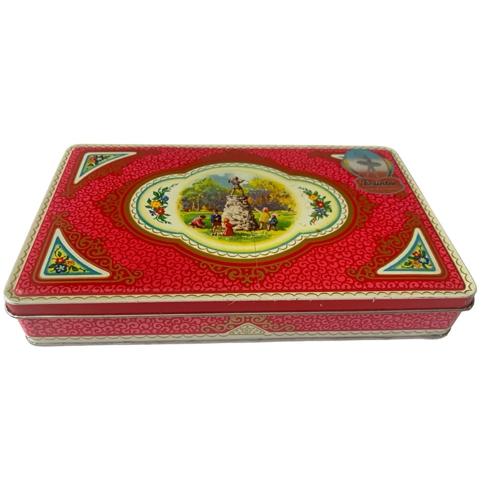 VTG Antique Victorian Floral Metal Toffee Tin Collectible Confectionery Canister